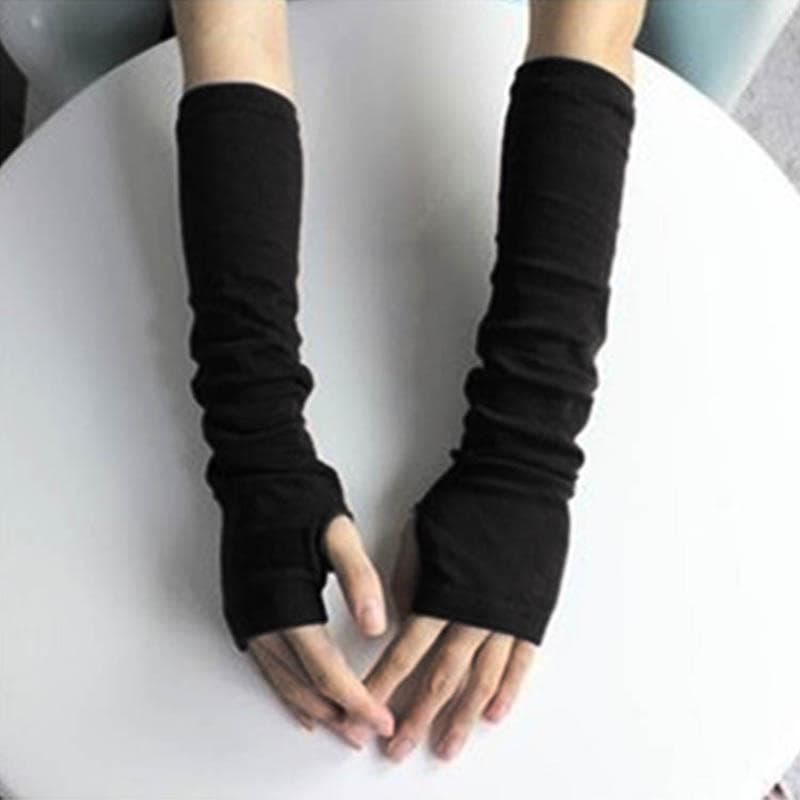 FAITOLAGI Fashion Women Winter Knitted Gloves Winter Arm Warmers Gloves Fingerless Long Gloves one size black