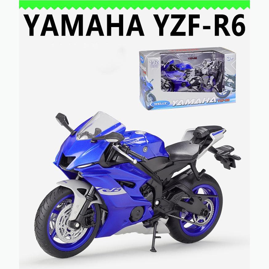 1/12 WELLY Yamaha 2020 YZF-R6 Die Cast Motorcycle Model Toy Vehicle Collection Autobike Shork-Absorber Off Road Autocycle Toys Car 1/12-17.7x9.8x6.8cm blue