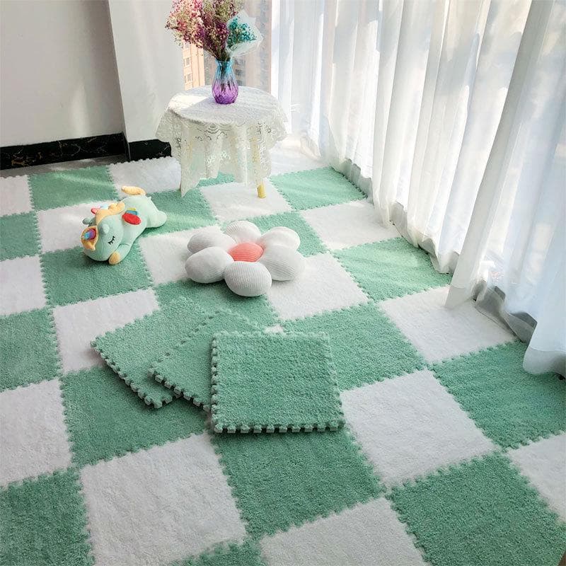 Elegant 2022 Dirt-Resistant Bedroom Carpet and Living Room Floor Mat for Master Bedroom and Bay Window. 30x30CM 10pcs + Edging mint green/white