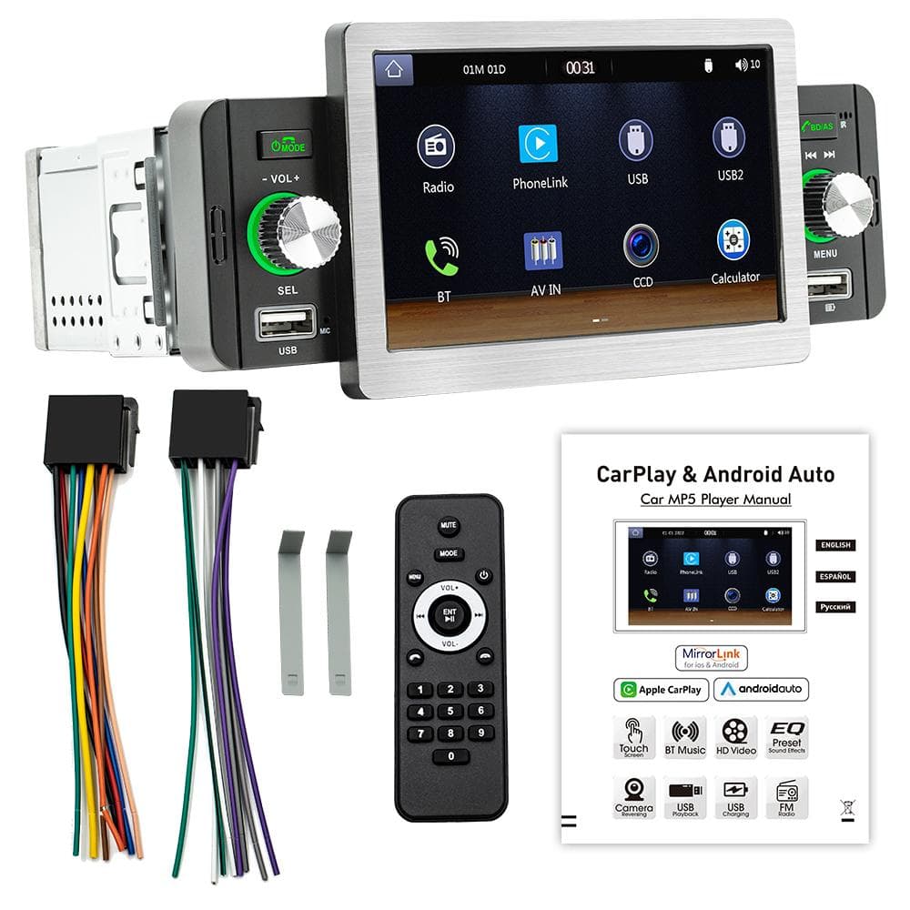 5 Inch Car Stereo MP5 Player Single Din BT RDS FM Radio Receiver with Wireless Carplay Android Auto black
