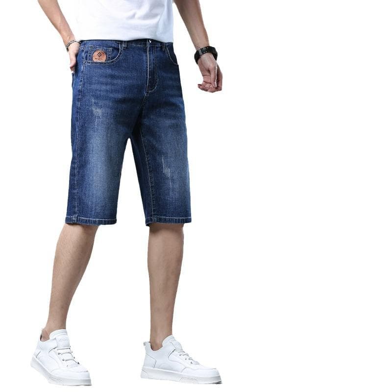 Denim Shorts Men's Summer Thin Five-point Pants Men's Summer Denim Men's Summer Embroidered Mid-trousers Men's Summer Straight Slim Fit 38 blue