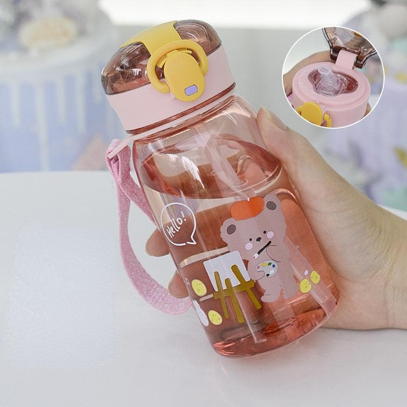 Kids Water Cup With Straw Cartoon Leakproof Water Bottles Outdoor Portable Drink Bottle Children's Lovely Cup pink
