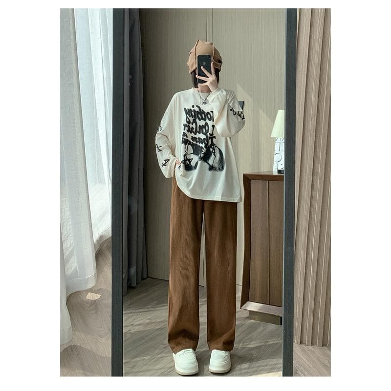 New Autumn Style Velvet Casual Trousers for Women's Elastic Waist Loose Straight Draped Floor Pants Small Wide-leg Pants 4XL
