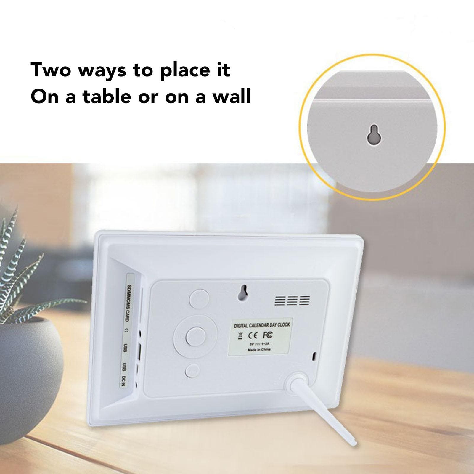 7in Digital Day Clock Auto Dimmable 8 Languages Day Clock with Unabbreviated Week Month Date for EU Plug