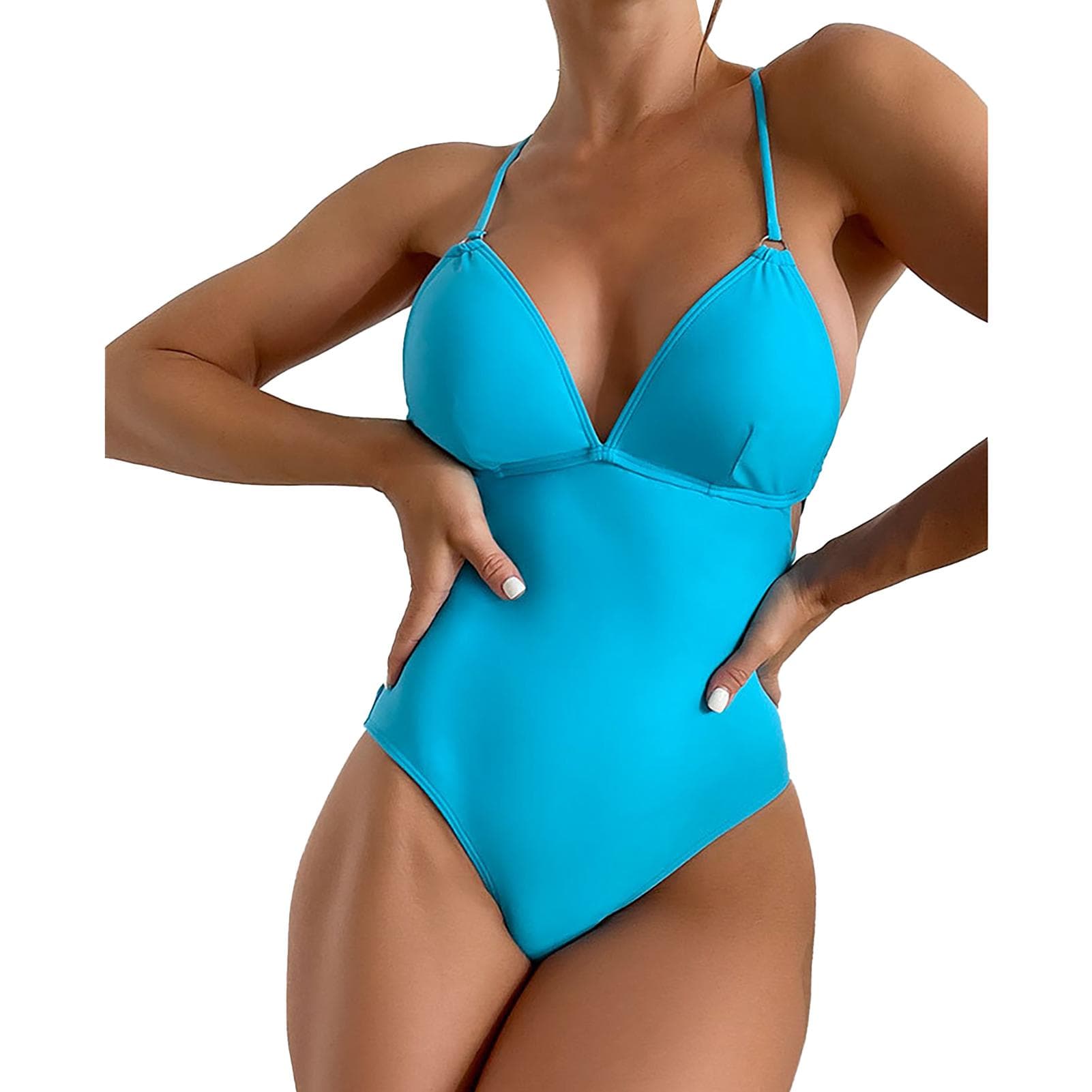 One Piece Swimsuit Backless Hollow Pure Color Fashion Breathable One Piece Bathing Suits for Women S(for 2-4kg) blue