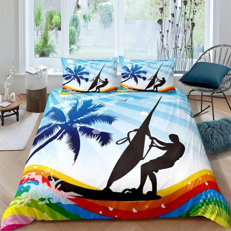 Luxury Sunset Surfing for Teens Boys Girls Adults Kid Gift Duvet Cover Summer Beach Theme for Bedroom Decoration Queen King Size 135x200cm 2pcs