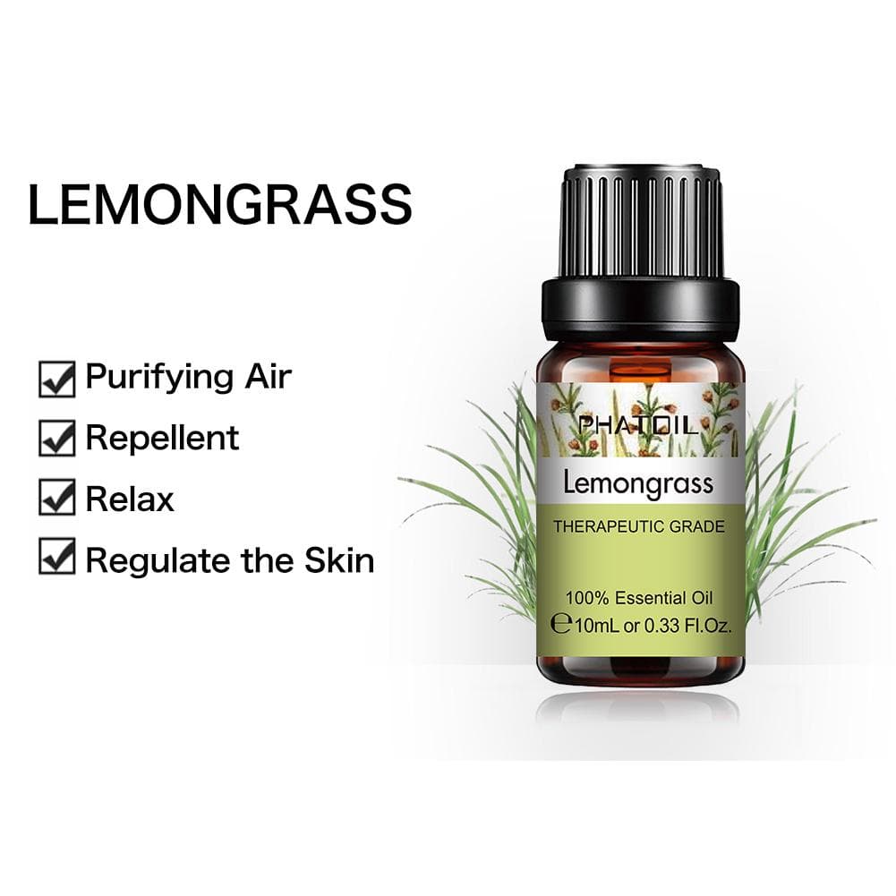 PHATOIL 10ML Vanilla Lavender Rose Tea Tree Plant Essential Oil for Air Purifier Diffuser Massage Pure Antibacterial Essential Oil Deworming Lemongrass