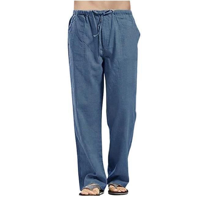 Summer Linen Wide Men Pants Korean Trousers Oversize Linens Streetwear Male Spring Yoga Pants Casual Men Clothing Sweatpants L blue