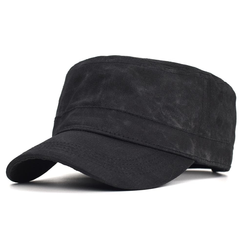 Waxed Canvas Cotton Military Caps Men Waterproof Cadet Army Cap Unique Design Vintage Flat Top Hat Adjustable 56-59 cm black