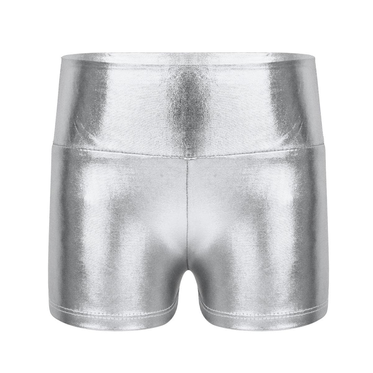 Kids Girls Metallic Shiny High Waist Dance Shorts Bottoms Activewear Sports Gymnastic Workout Pants 5-6 Years silver