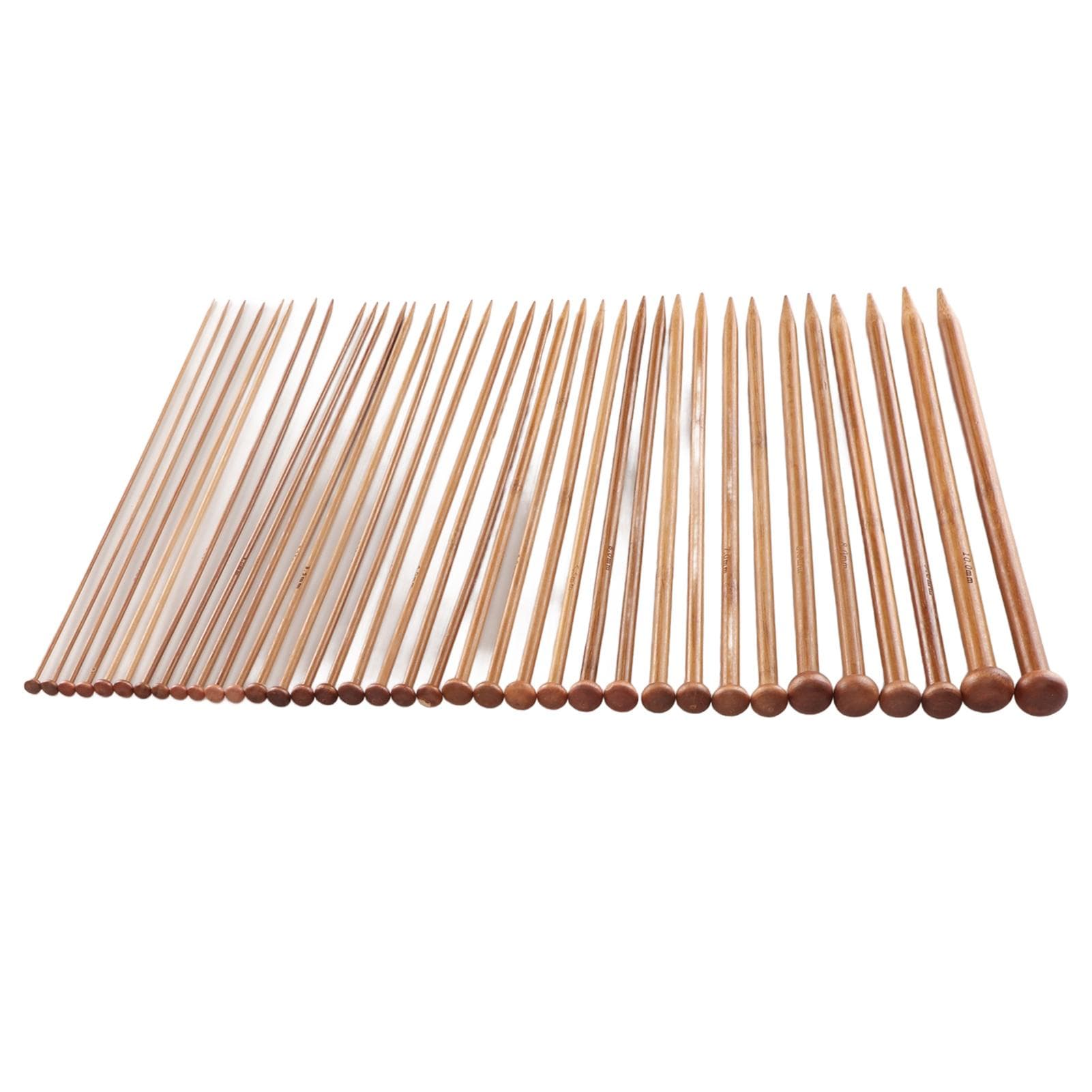 36pcs Knitting Needles Single Point 2mm to 10mm Bamboo Straight Needles for Sweaters Socks Gloves