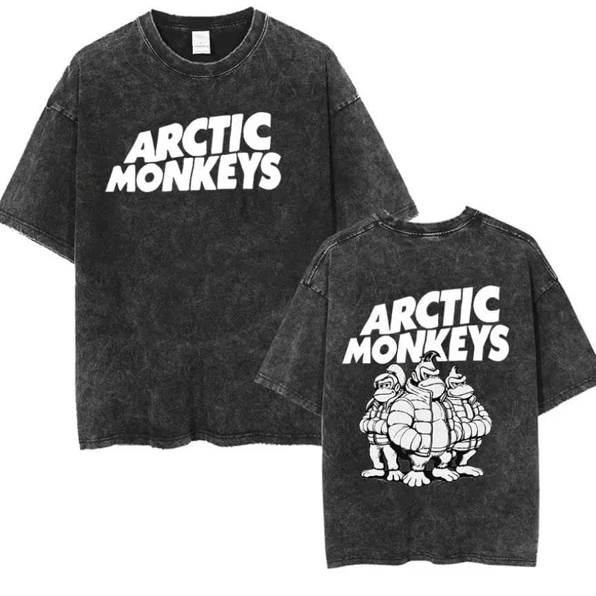 Retro Rock Arctic Monkeys Music Album Graphic T-Shrit Men's Vintage Washed Oversized Short Sleeve T Shirt Streetwear XL