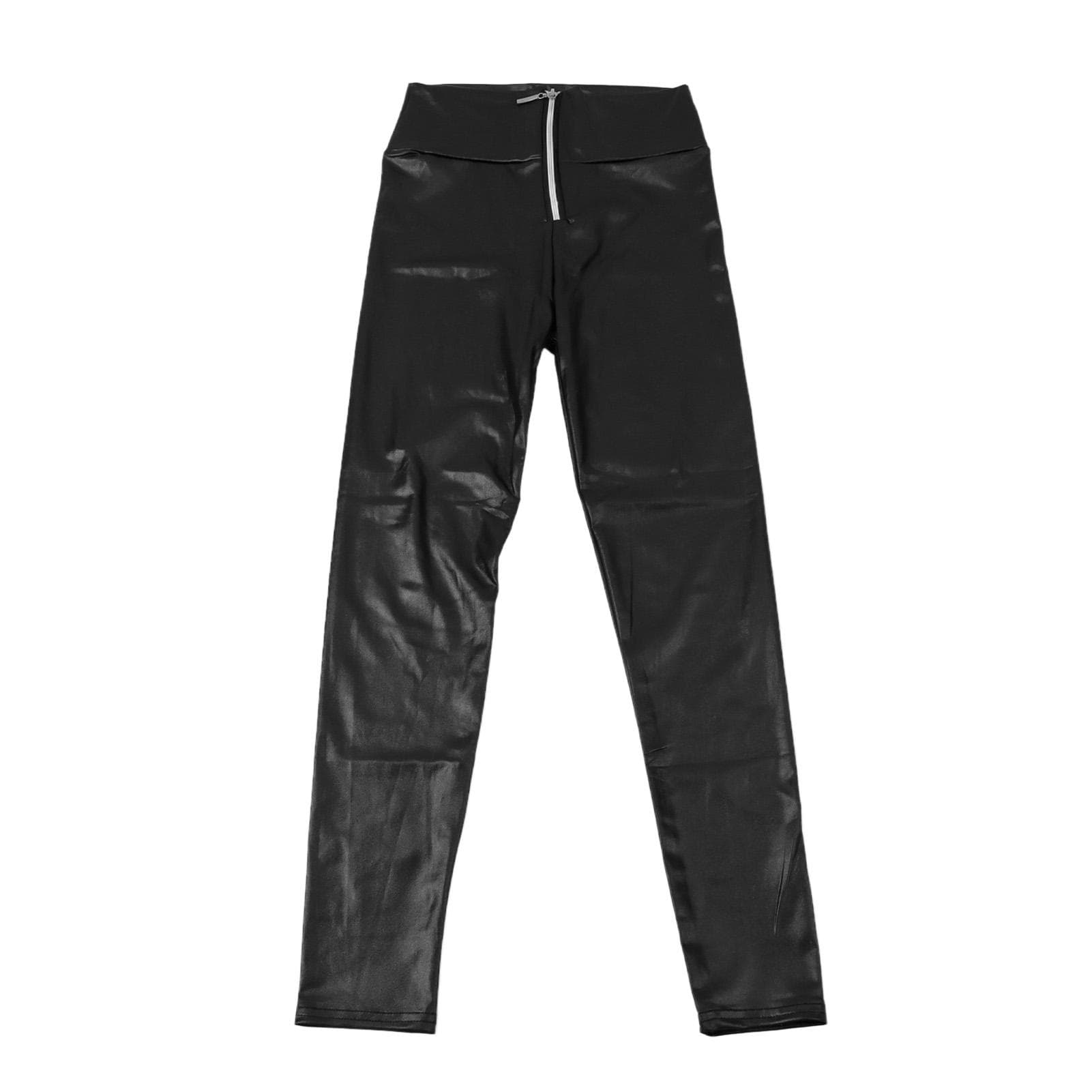Woman High Waist Leggings Pants Zipper Fashion Pants Pure Color Comfortable Leggings Black L L(for 6.5-9kg)
