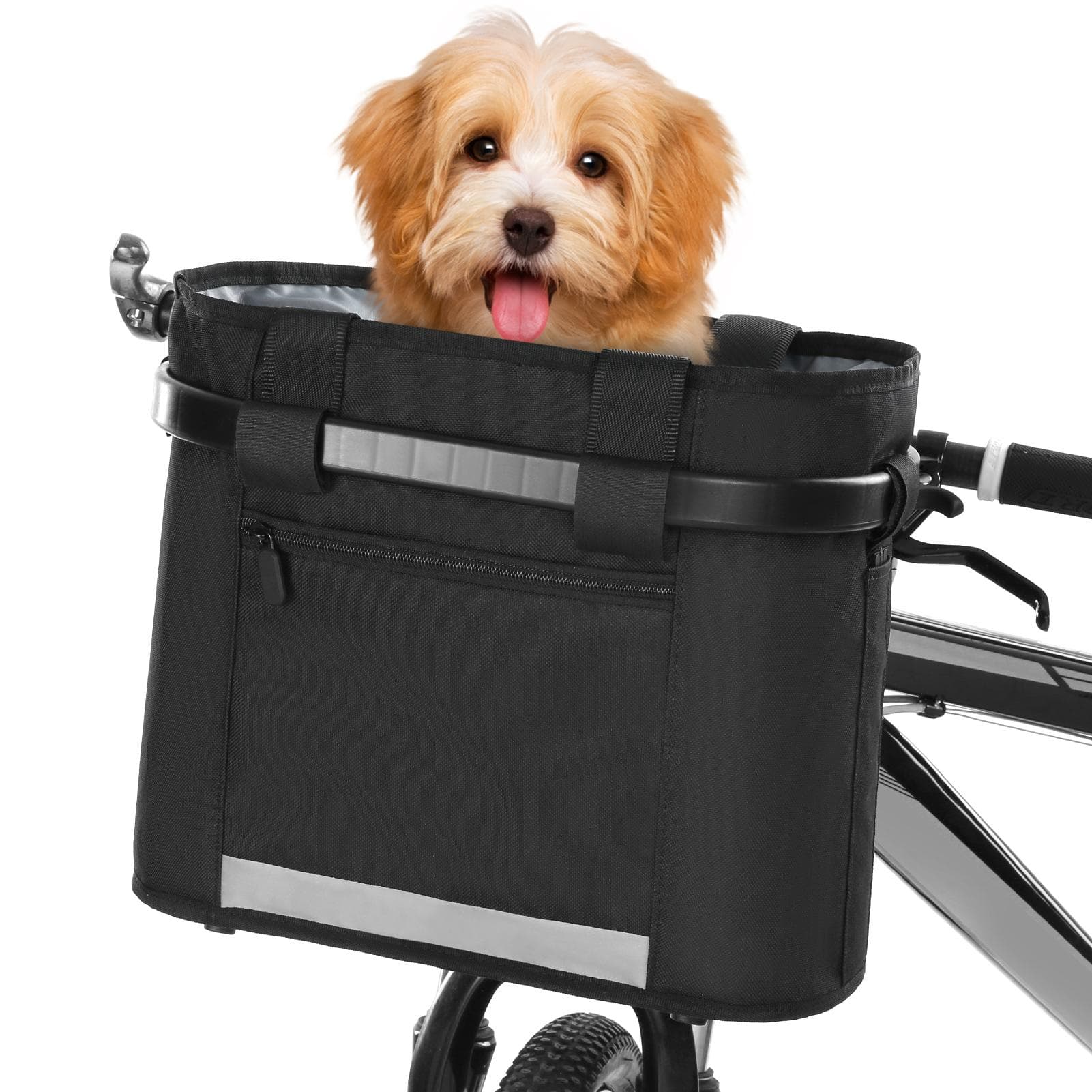 Bike Basket Quick Release Removable Folding Bicycle Handlebar Basket Pet Cat Dog Carrier Bag black