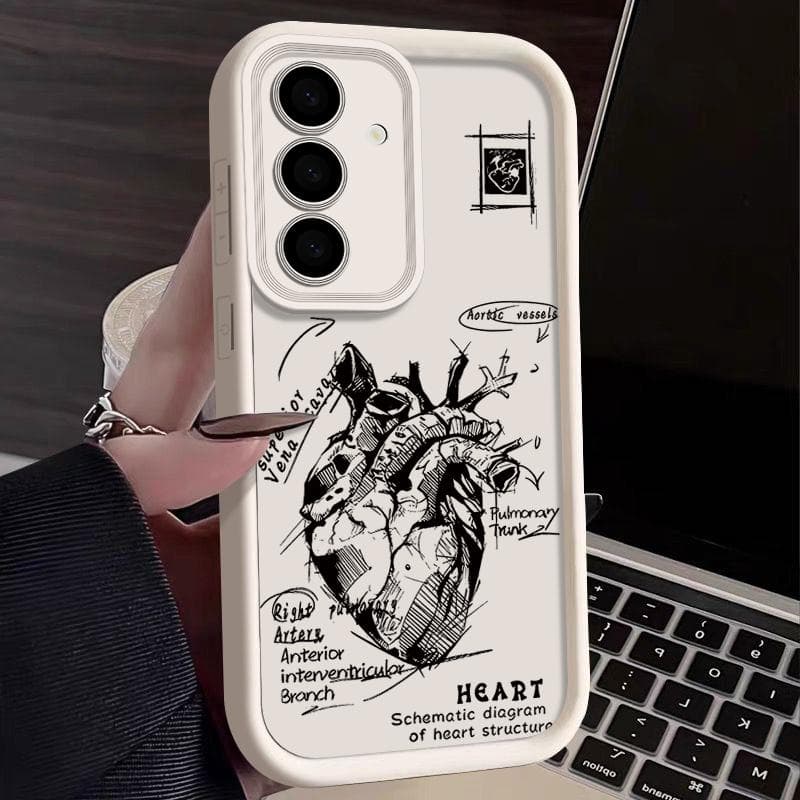 For Samsung S25 Ultra S24 FE S23 S22 A56 A36 A55 A16 A15 A35 A17 A37 A57 5G S26 Case Heart Pattern Soft Silicone Shockproof Lens TPU Matte Phone Cover Samsung S20 FE white/beige