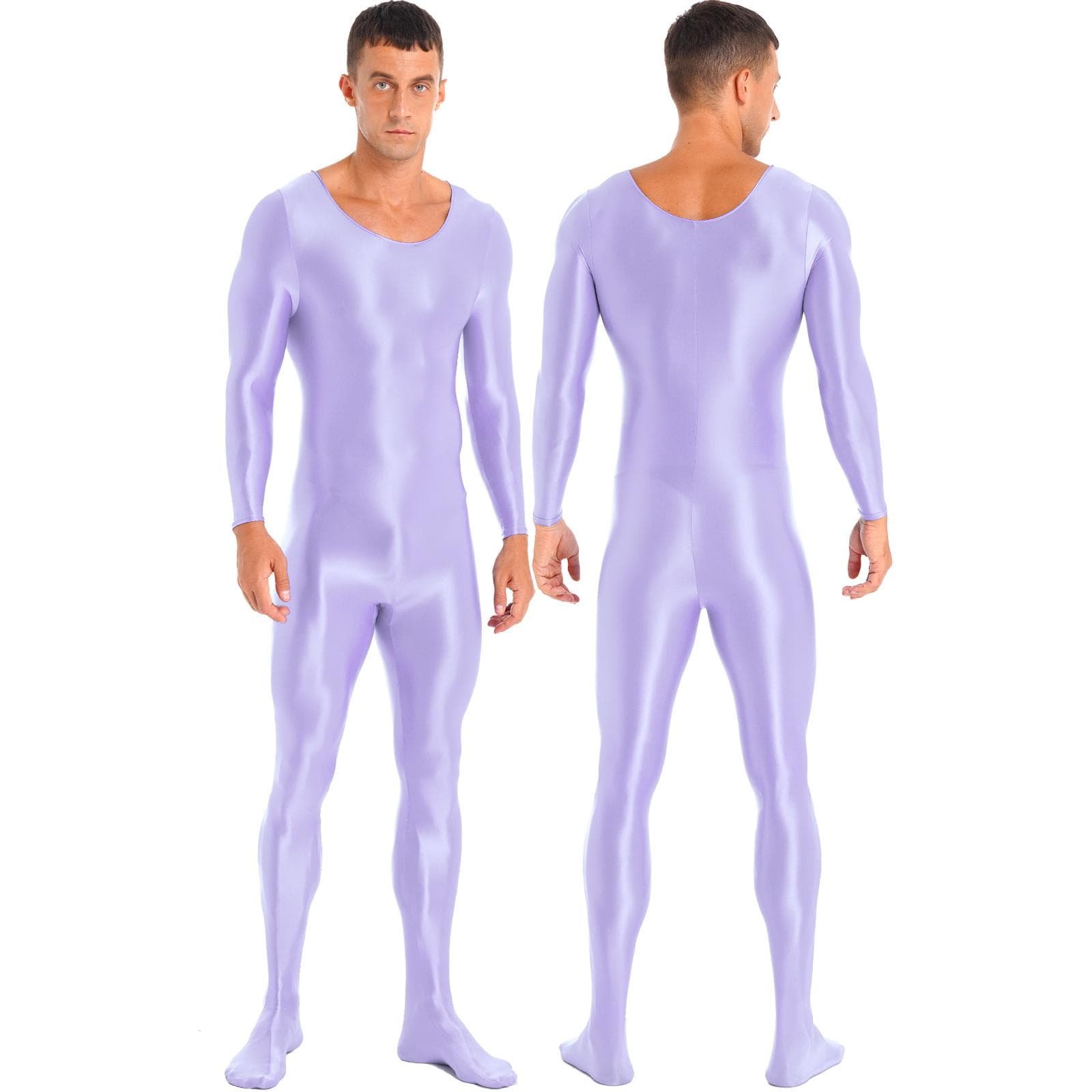 Mens One Piece Long Sleeve Tank Unitard Jumpsuit Stretch Spandex Bodysuit Rompers XL light purple