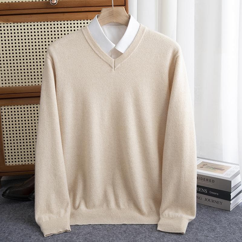 Men Merino Wool Sweater V-Neck Pullover Autumn Winter Cashmere Warm Solid Knitwear Clothes Business Bottoming Soft Tops S