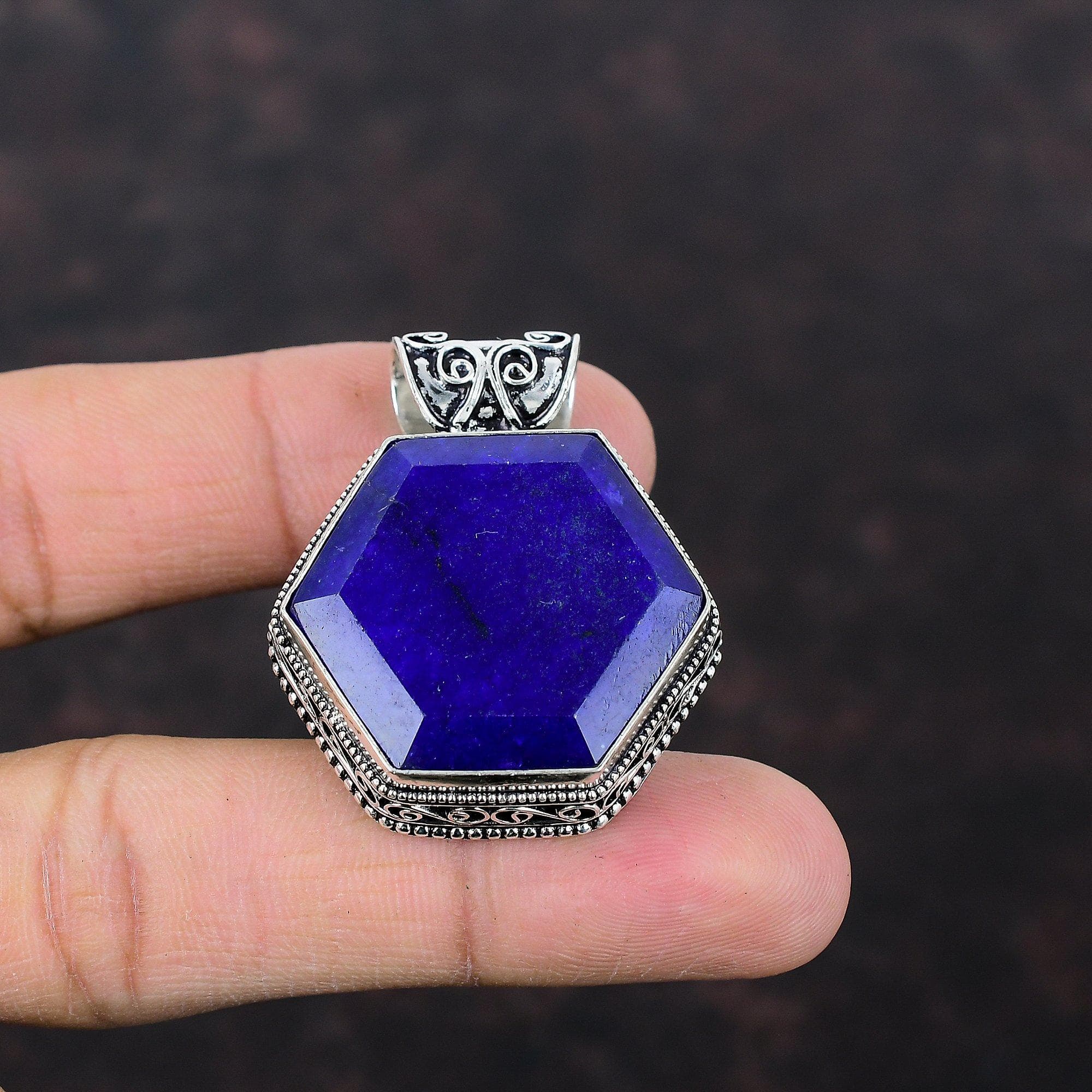 Faceted Blue Sapphire Pendant Handmade Awesome Gemstone Pendant 925 Sterling Silver Pendant Blue Sapphire Jewelry Vintage Pendant For Gifts