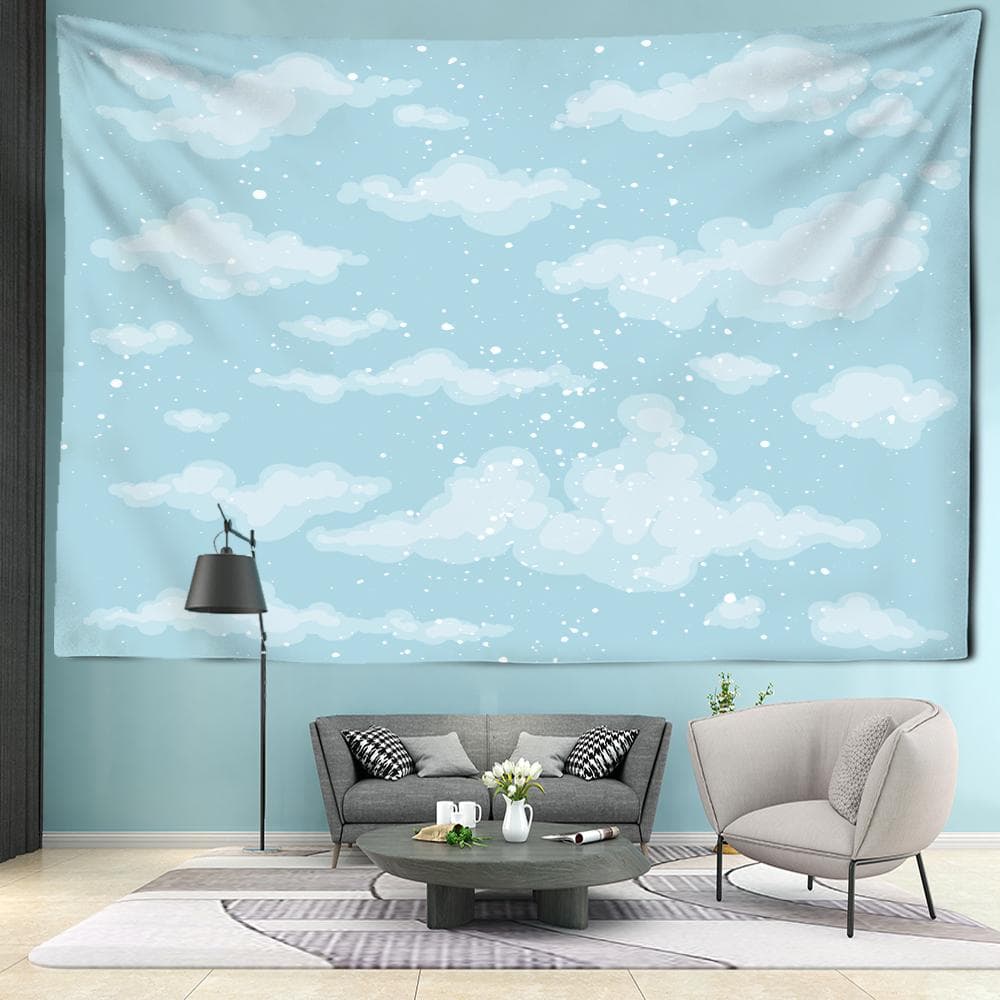 Cartoon Blue Sky White Cloud Tapestry Wall Hanging Bohemian Style Hippie Tapiz Kawai Girls' Room Dormitory Decor 95x70CM