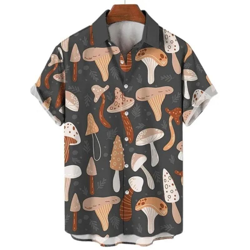 New Short-Sleeved Shirt Men Plus Size Hawaiian 3d Mushroom Print Men'S Tops Vintage Summer Streetwear Shirt For Men Clothing 3XL