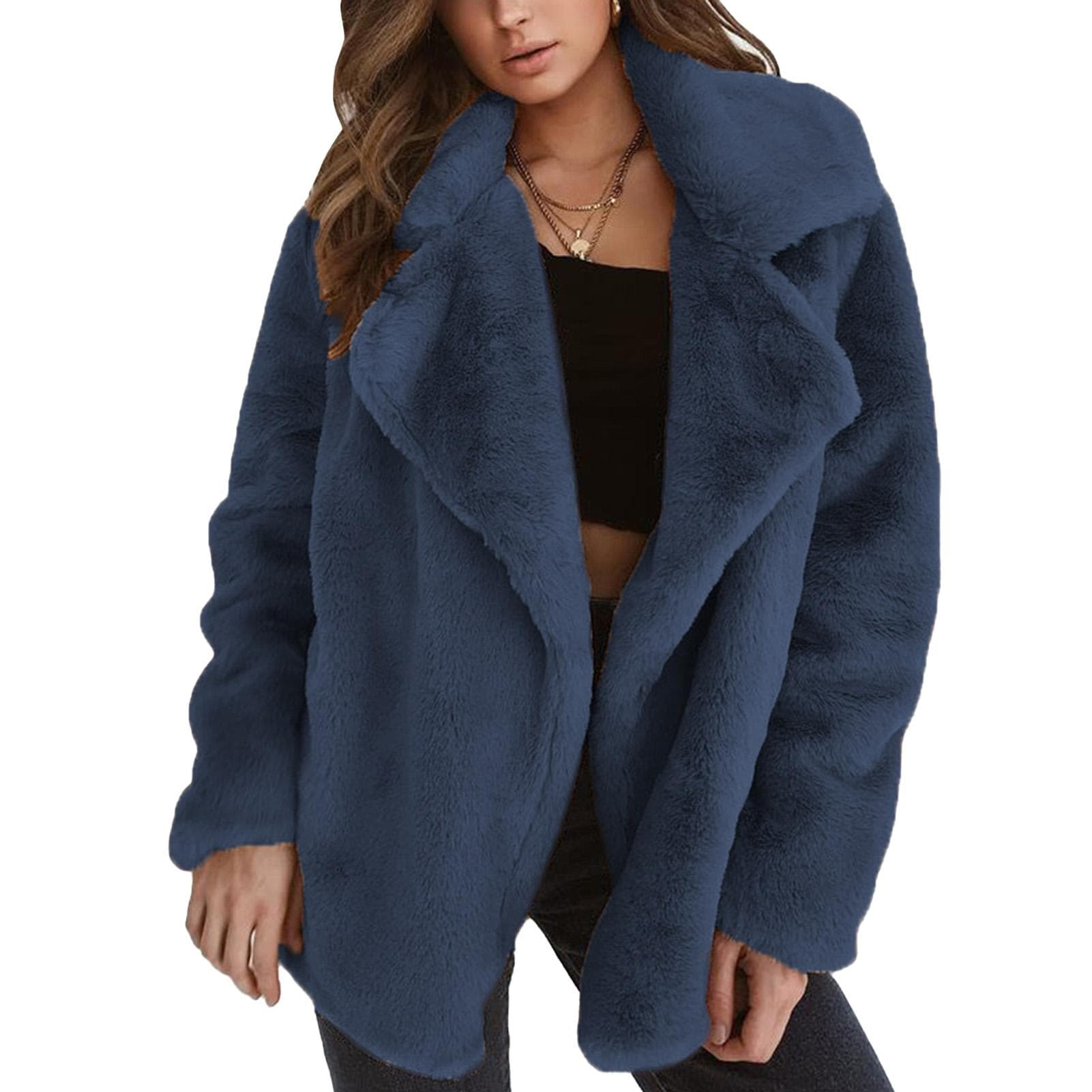 Plush Jacket Pure Color Casual Loose Long Sleeve Winter Fleece Warm Coat Outwear for Party Shopping M(for 4-6.5kg)