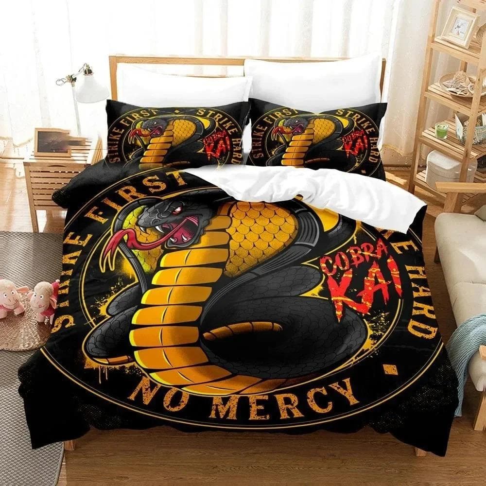 3D Print Cobra Kai Karate Bedding Set Duvet Cover Bed Set Quilt Cover Pillowcase Comforter king Queen Size Boys Adult Bedding EU Single 135x200cm