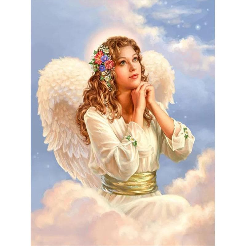 Diamond Embroidery Pray Flower Angel Girl Portrait Diamond Painting Cross Stitch Gift 20X30CM