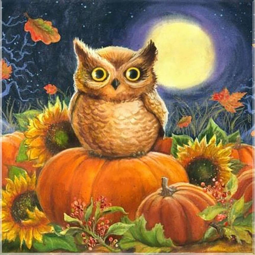 Cross Stitch Kit DIY Diamond Embroidery Pumpkin Owl Full Round Diamond Painting Mosaic Home Decor 30X30CM