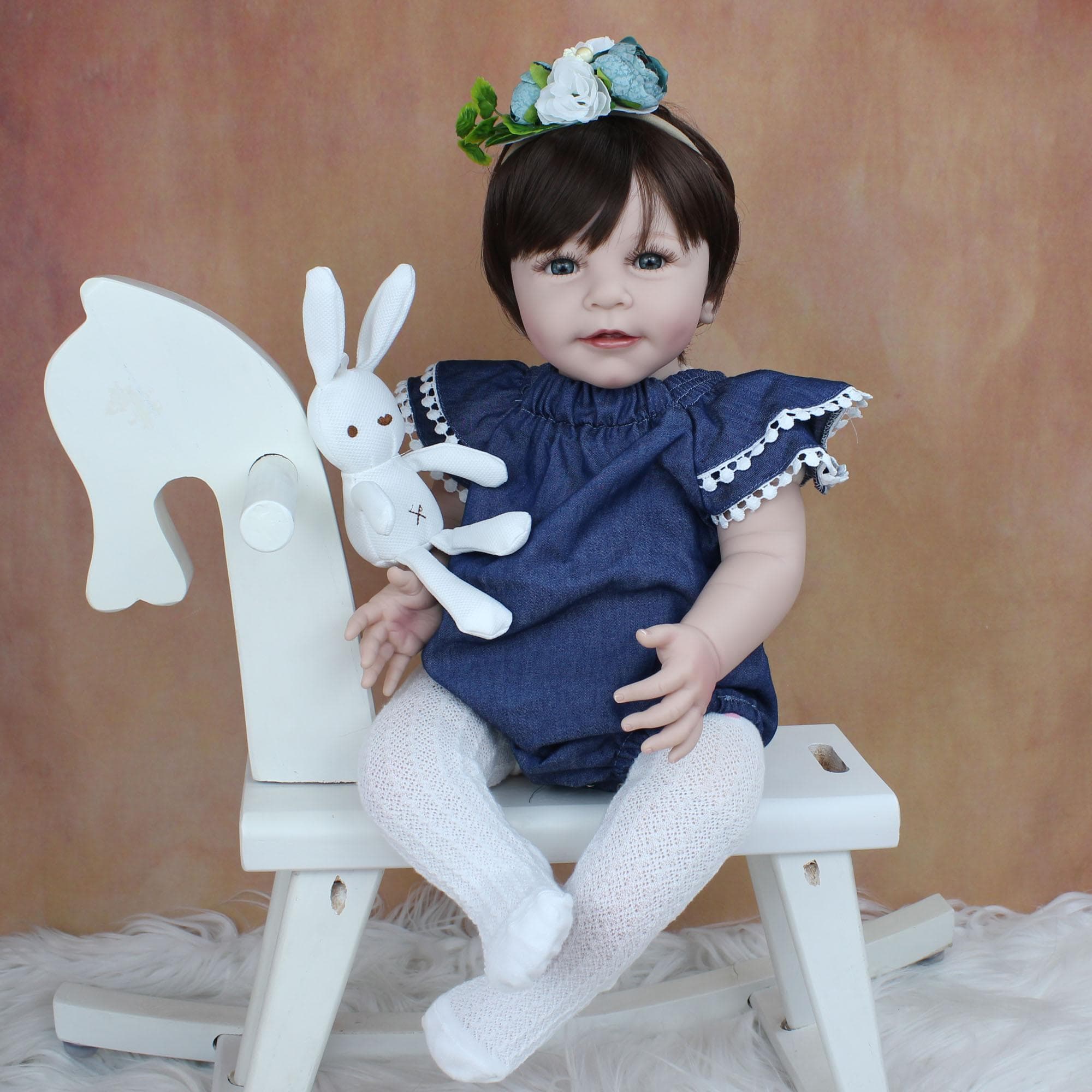 BZDOLL 55CM Soft Silicone Reborn Baby Girl Doll Toy Like Real Cloth Body Realistic 22 Inch Lisa Princess Toddler Dress Up Bebe Gift Brown eyes, 55cm doll