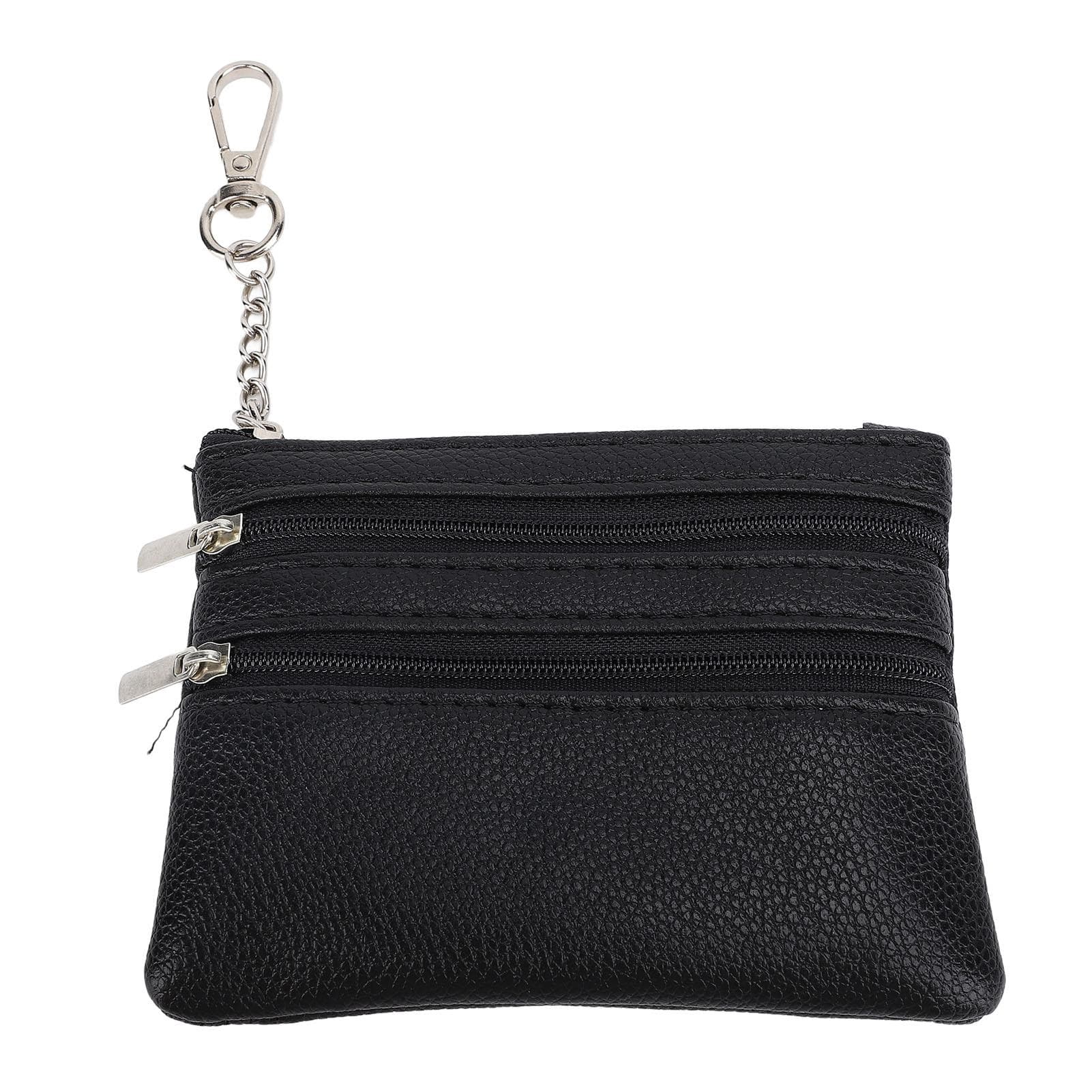 Wrist Strap Purse PU Multiple Compartments Wristlet Purse with Nylon Braided Strap Rice White Bag black
