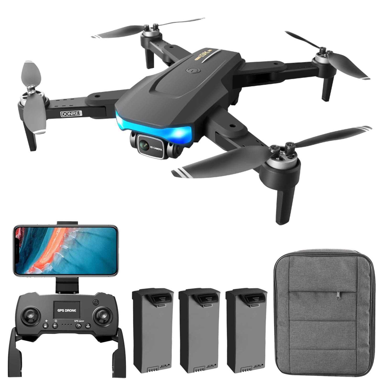 LS-38 GPS RC Drone with Camera for Adults RC Drone with 6K Camera EIS Anti-shake Gimbal Brushless 3 batteries black