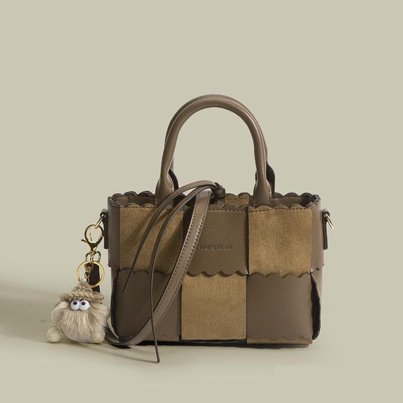 Color-matching Checkered Handbag, Crossbody Bag, Women's Fashionable and Versatile Strap, Color-matching Woven Single-shoulder Bag 22*7*15cm brown