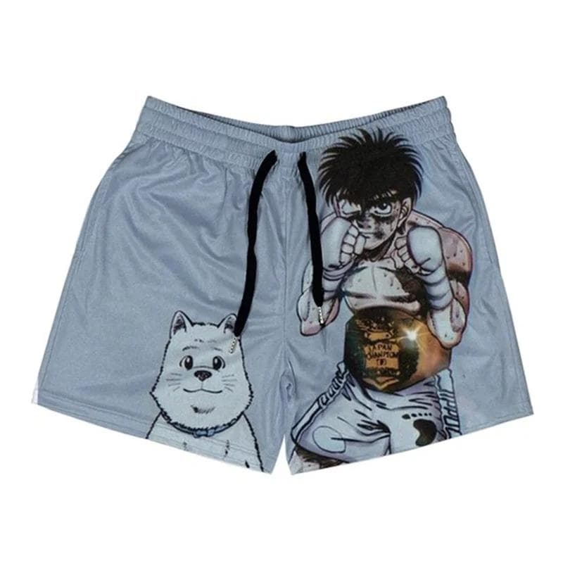 Ippo Anime Shorts Men Makunouchi Manga Print Gym Shorts Quick Dry Mesh Short Pants Cosplay Fitness Baggy Boxing Shorts L