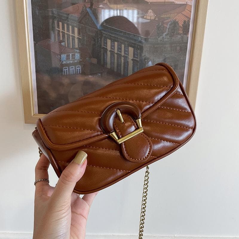 Embroidered Thread Chain Texture Crossbody Mini Small Bag, Unique and Versatile Single-shoulder Small Square Bag brown