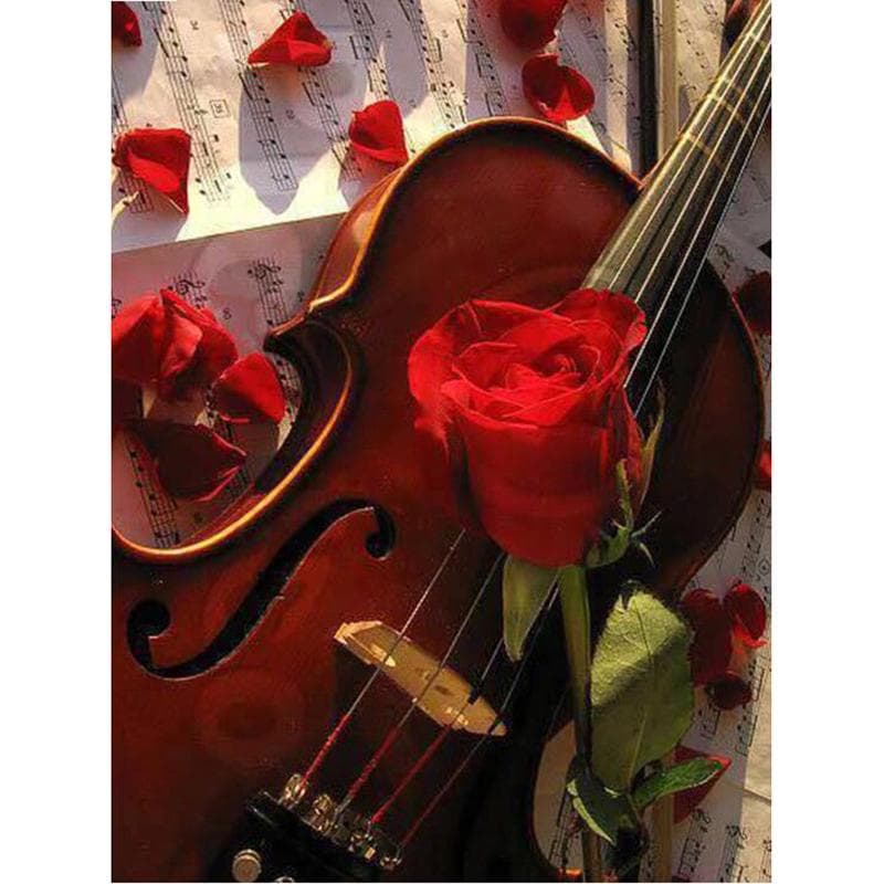 Diamond Embroidery Cross Stitch Red Rose Violin Full Round Diamond Mosaic Diamond Painting 20X30CM