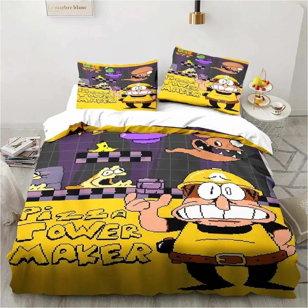 Pizza Tower Classic Pixel Style Game Bedding Set Duvet Cover Bed Set Quilt Cover Pillowcase Comforter king Queen Size Boys Adult EU Double 200x200cm