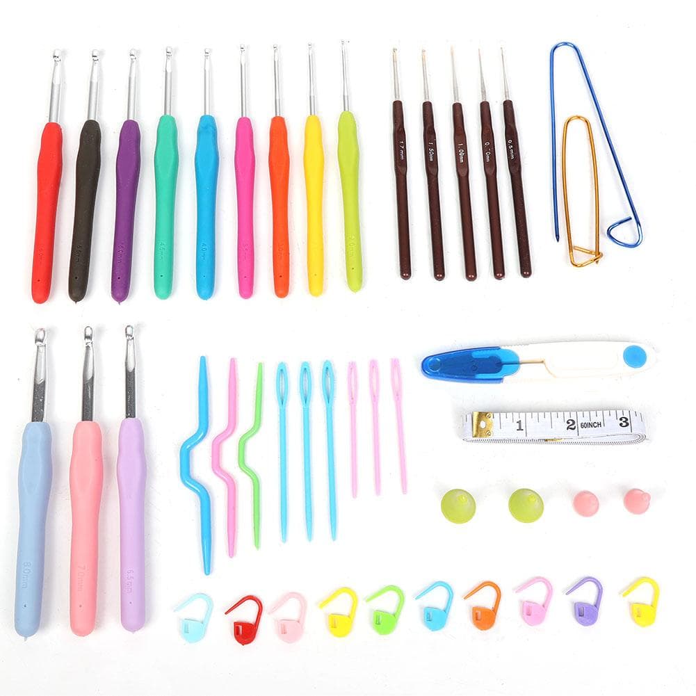 Crochet Hooks Set TPR Soft Handle Aluminum Knitting Needles DIY Craft Weaving Tool with Case