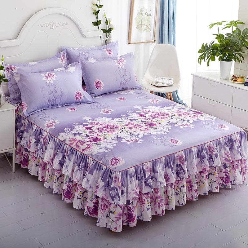 3Pcs Bed Sheet Lace Skirt Elastic Fitted Double Bedspread Queen King Size Washed Cotton Comfortable Mattress Cover Bedspread 100x200cm 34.4x79inc
