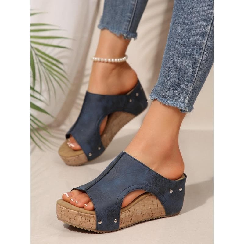 The Popular Summer Round Toe Thick-soled Shoes Roman Sandals and Women's Large-sized Fish-mouthed Sponge Slippers 37 blue