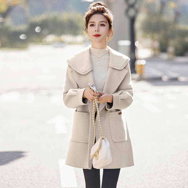 Woolen Jacket Top Winter New Pink Xiaoxiangfeng Casual Loose Warm Long-sleeved Coat XXL beige