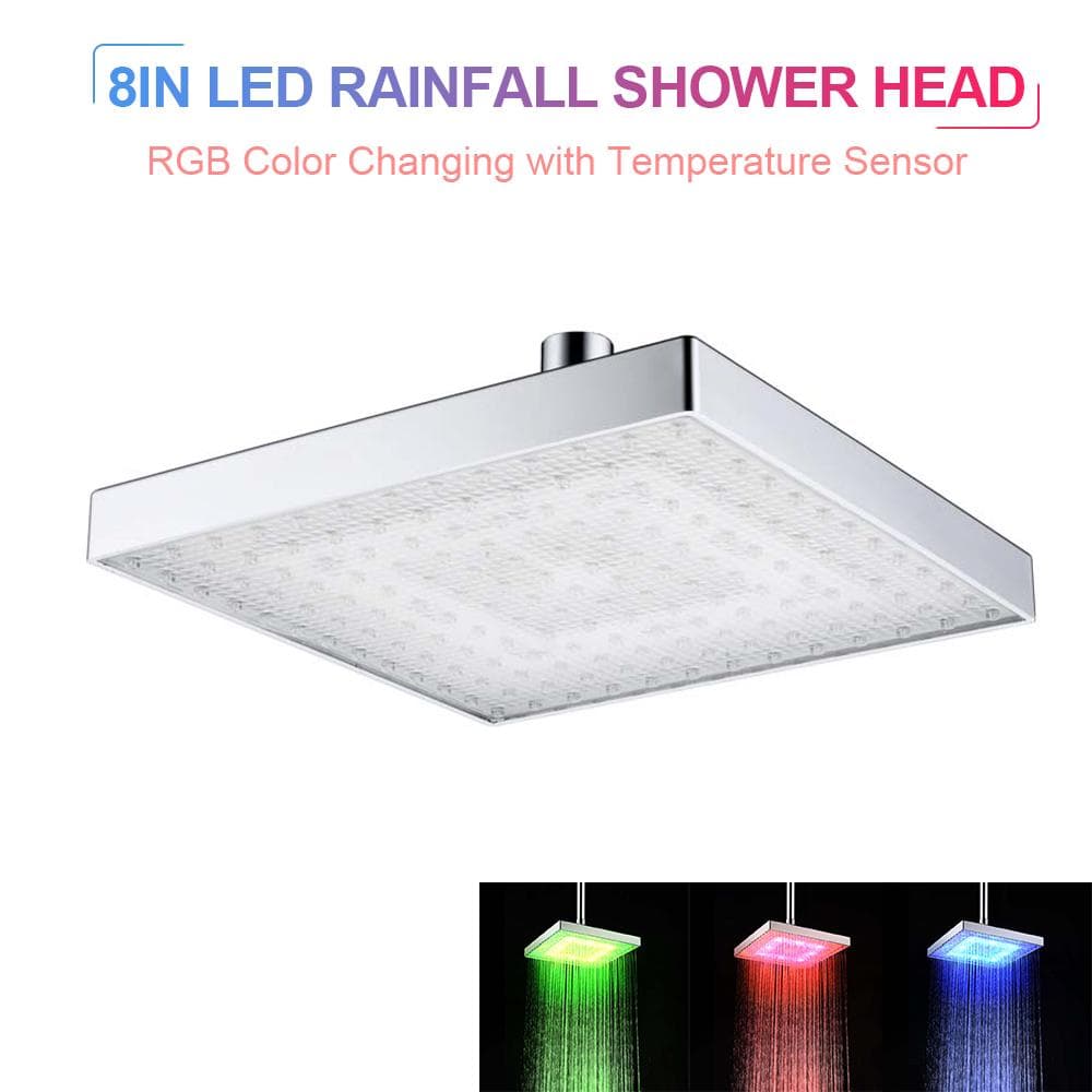 12 Inch LED Matte Black Square Rainfall Shower Head High Pressure Waterfall Adjustable Fixed ShowerHead RGB Color Temp Detectable silver