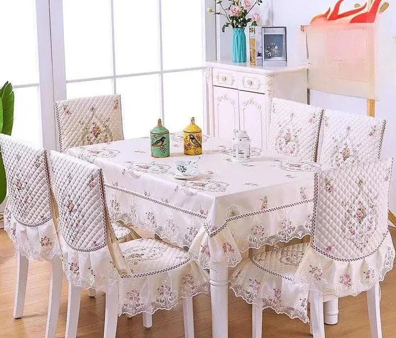 Modern Universal Chair Cover European Lace hem Dining Table Cloth Cushion Set Printed Household Chair Cushion Cover Chair 1 cover 1 back