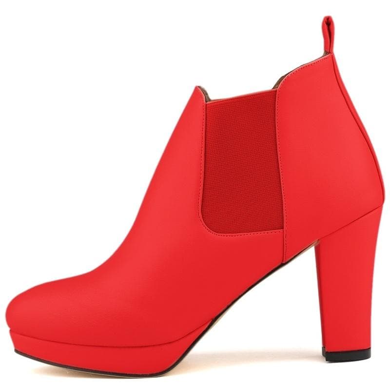 Winter Fashion Women Ankle Boots Thick High Heels Snow Boots Platform Pumps Plus Velvet Keep Warm Women Boots 38 red