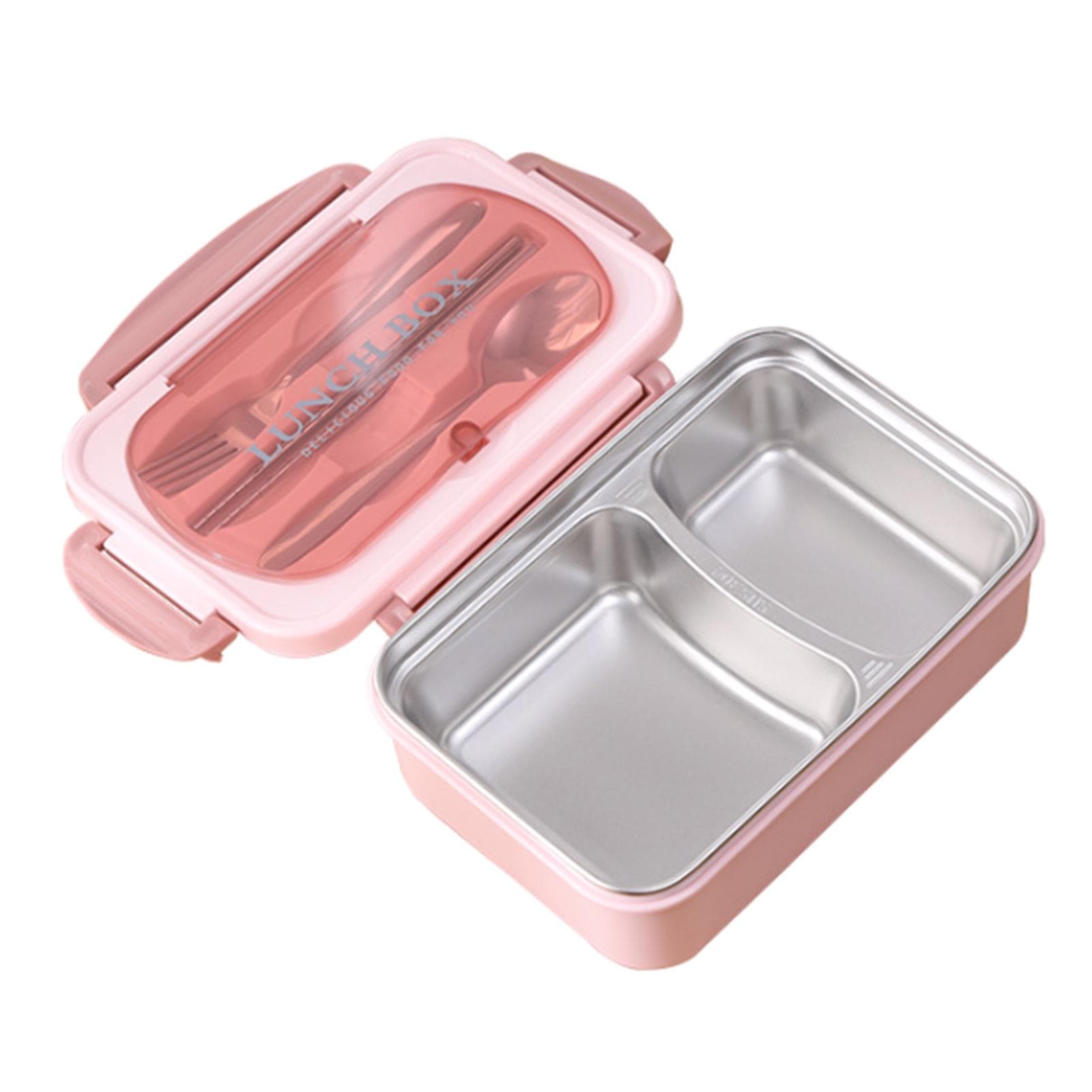 Portable Lunch Box 304 Stainless Steel Leakproof Microwave Heating Divided Food Containers with pink
