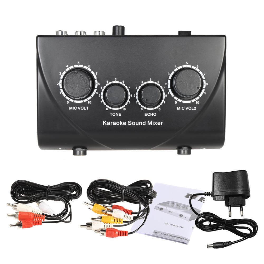 Karaoke Sound Mixer Dual Mic Inputs With Cable US Plug black