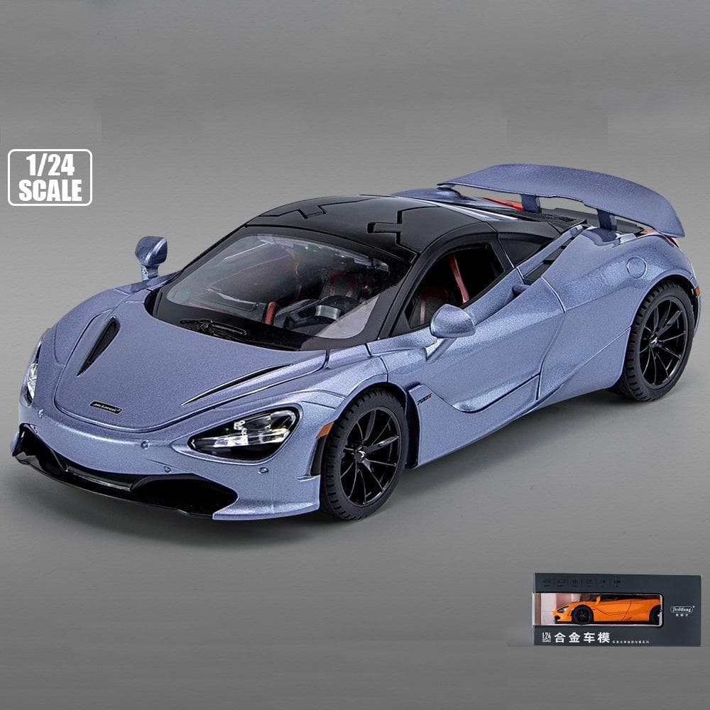1/24 McLaren 720S Toy Car Model, Zinc Alloy Pull Back Car with Sound and Light and Body Door Opened, Toy Car for Kids Boy Girl Gift 1:24-Size:20.5*8.7*5cm blue
