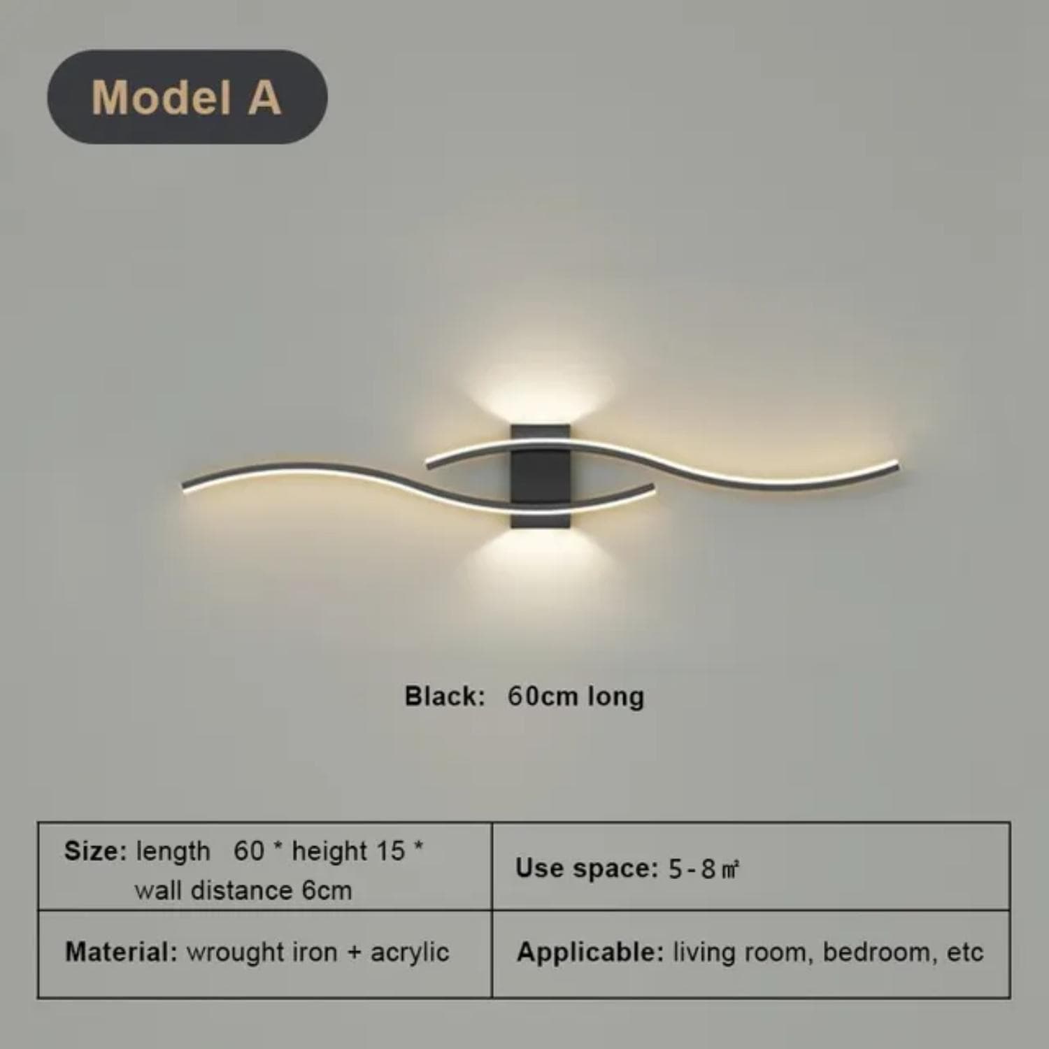 New Stylish Elegant Modern Black LED Wall Light - Chic Contemporary White Interior Lamps - Sleek Indoor Decor Accent for Living Three color light