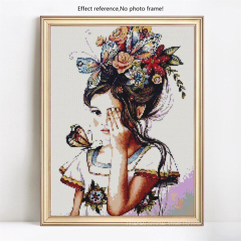 Diamond Embroidery Full Display Girl And Flower 5D DIY Diamond Painting 20X30CM