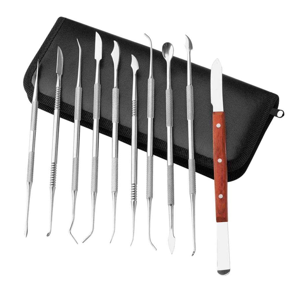 Stainless Steel Wax Carvers Set Double Ended Wax Carver with Storage Case 10pcs Dental Waxing Tool silver