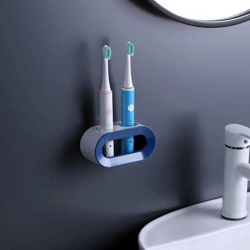 Electric Toothbrush Holder Double Hole Self-adhesive Stand Rack Wall-Mounted Holder Storage Space Saving Bathroom Accessories blue